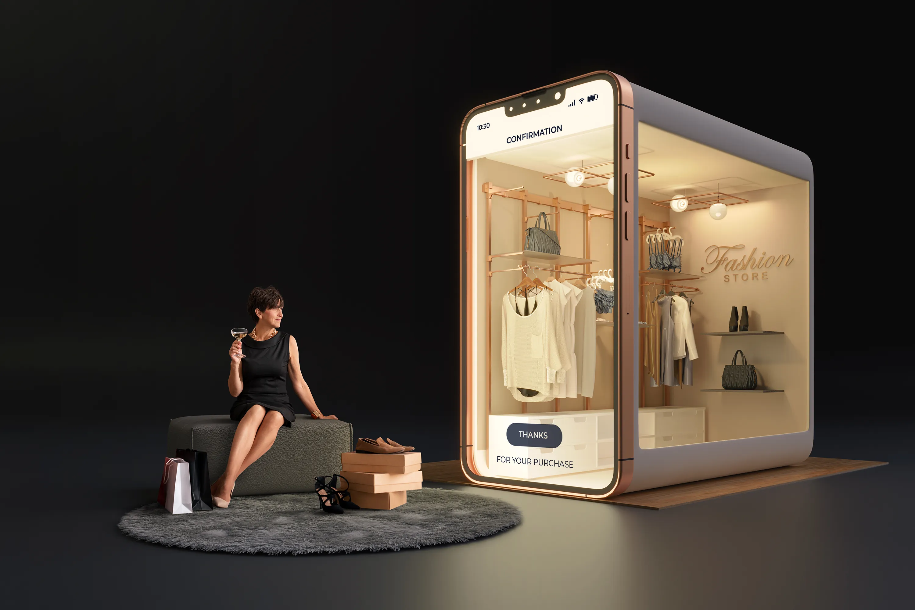 Full shot woman online fashion shopping